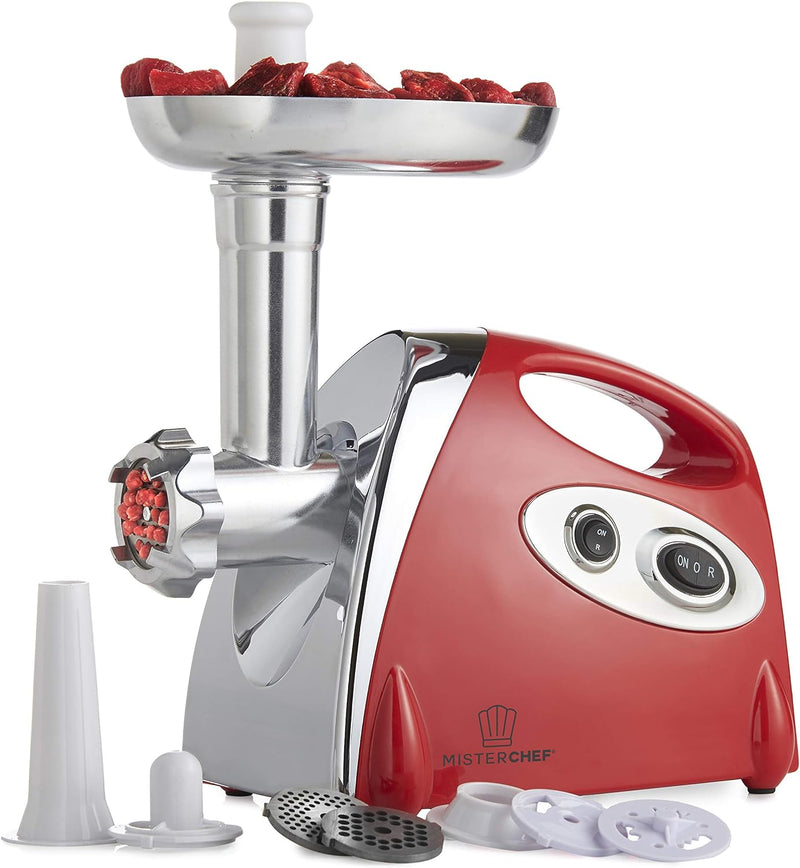 MisterChef 1600W Electric Meat Grinder: Stainless Steel, Red