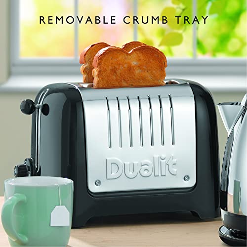 Dualit 2 Slice Lite Toaster, Polished with Black Trim, Bagel & Defrost