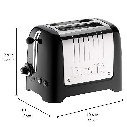 Dualit 2 Slice Lite Toaster, Polished with Black Trim, Bagel & Defrost