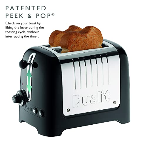 Dualit 2 Slice Lite Toaster, Polished with Black Trim, Bagel & Defrost