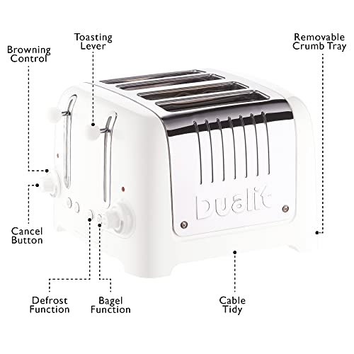 Dualit 2 Slice Lite Toaster, Polished with Black Trim, Bagel & Defrost