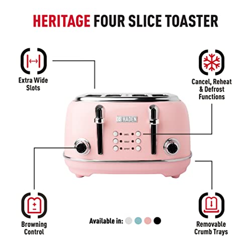 Haden Heritage 4-Slice Toaster, Adjustable Browning, Reheat, Defrost