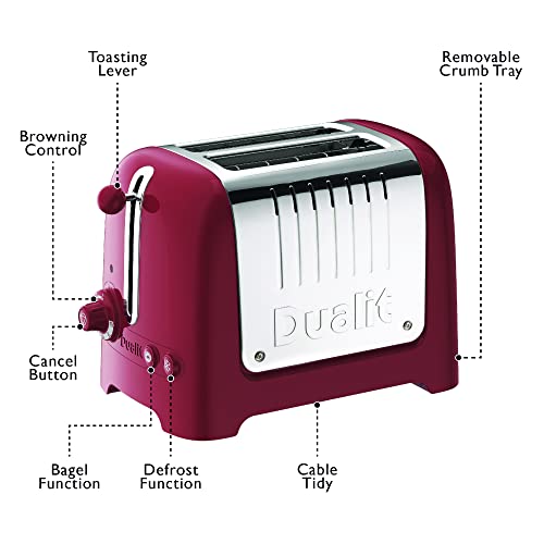 Dualit 2 Slice Lite Toaster, Polished with Black Trim, Bagel & Defrost