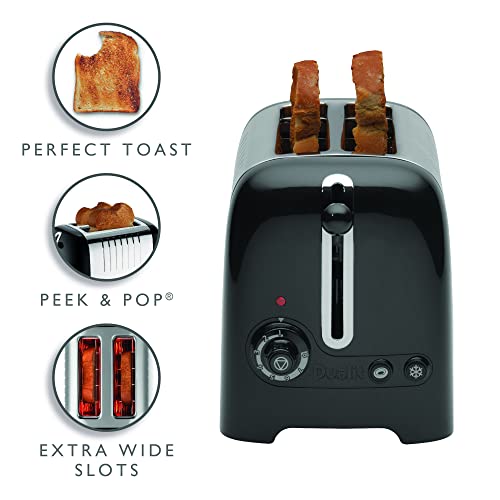 Dualit 2 Slice Lite Toaster, Polished with Black Trim, Bagel & Defrost