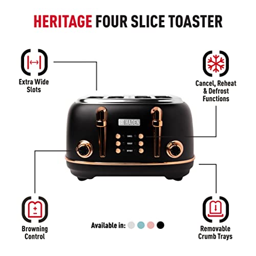 Haden Heritage 4-Slice Toaster, Adjustable Browning, Reheat, Defrost