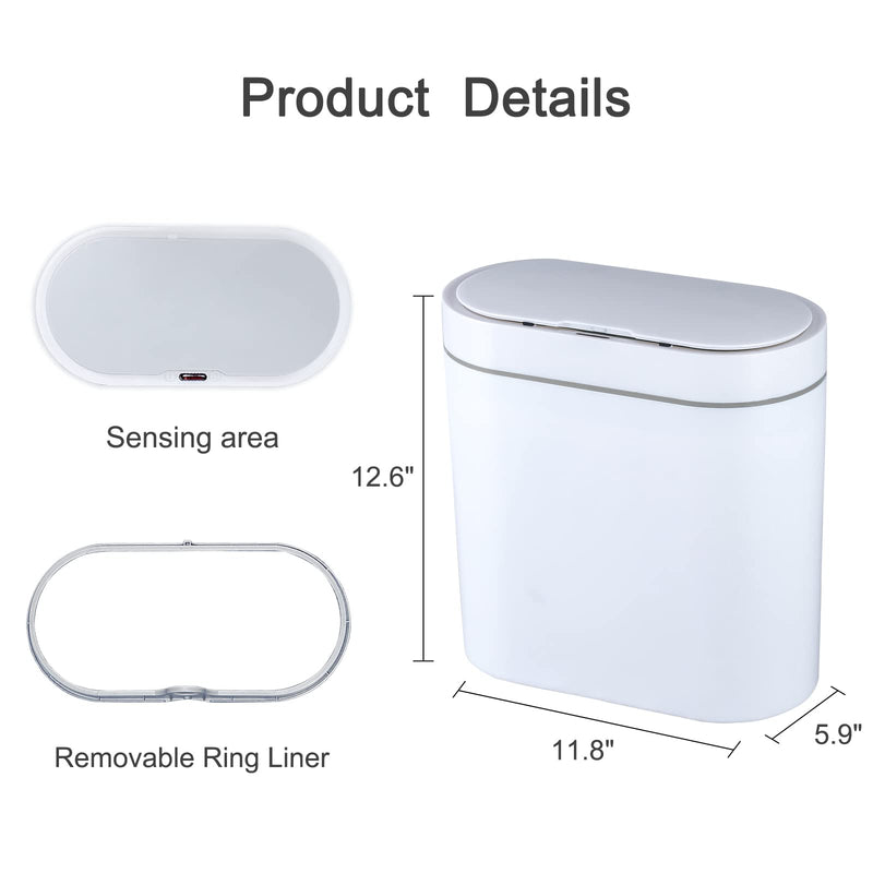 ELPHECO Bathroom Trash Bin, 2.5 Gallon Motion Sensor, White