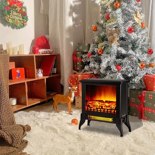 Modern Electric Stove Heater - 2000W LED Flame, Black