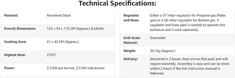 CosmoGrill Pro Deluxe 5-Burner Gas BBQ with Side Burner