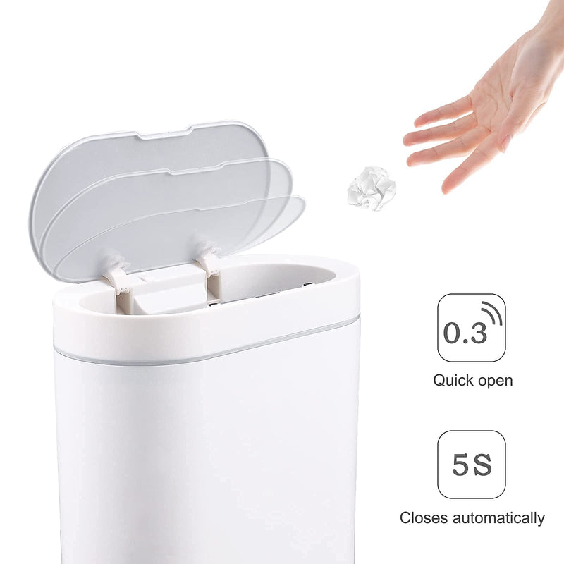 ELPHECO Bathroom Trash Bin, 2.5 Gallon Motion Sensor, White