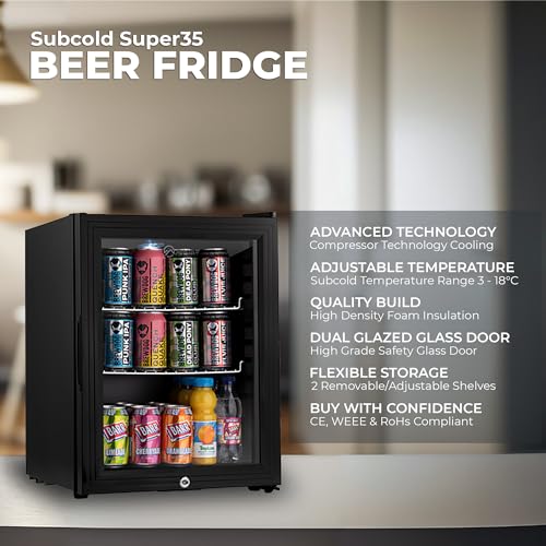 Subcold Super35 LED Mini Fridge - Glass Door, 35L, Black