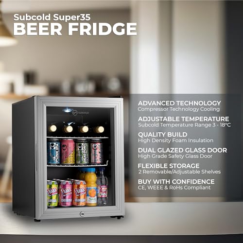 Subcold Super35 LED Mini Fridge - Glass Door, 35L, Black