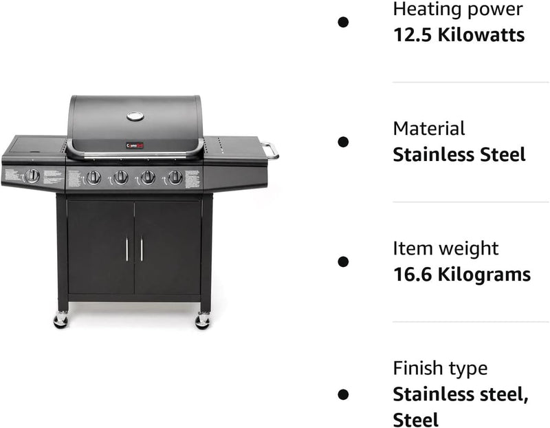 CosmoGrill Pro Deluxe 5-Burner Gas BBQ with Side Burner