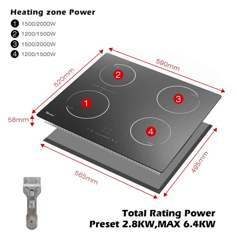 GIONIEN 60cm Plug-in Induction Hob, 4 Cooking Rings