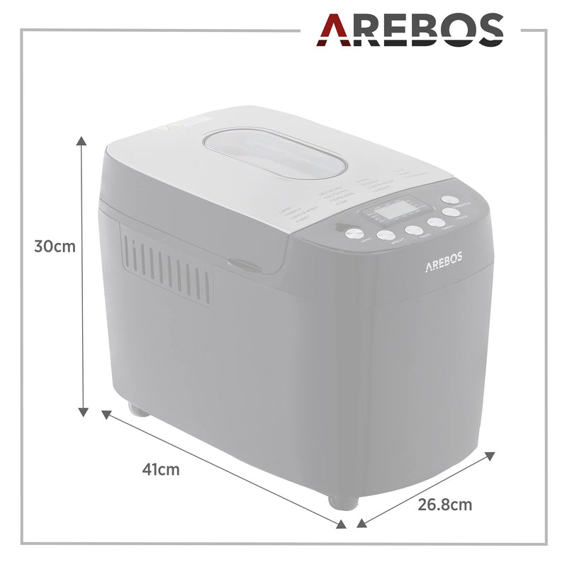 Arebos Bread Maker: 15 Programs, LCD Display, 850W