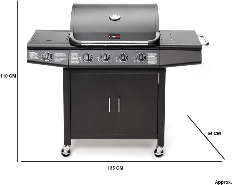 CosmoGrill Pro Deluxe 5-Burner Gas BBQ with Side Burner