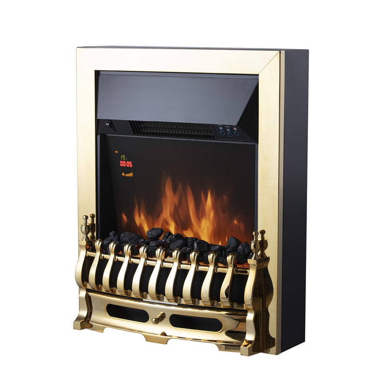 Warmlite Whitby LED Electric Fire: Remote, 2000W, Brass Effect