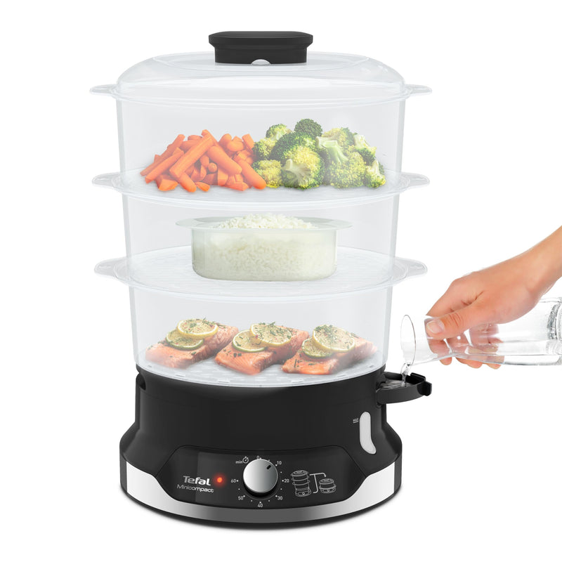 Tefal Ultracompact Steam Cooker - 3-Tier Food Steamer, Black