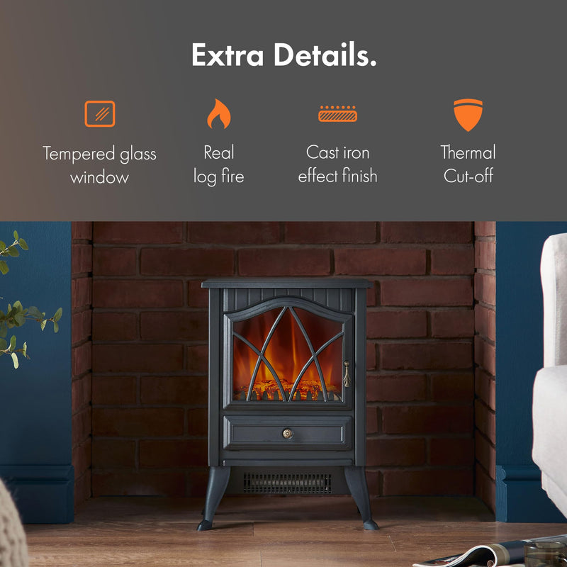 VonHaus Electric Stove Heater: 1850W, Indoor Log Effect, Portable