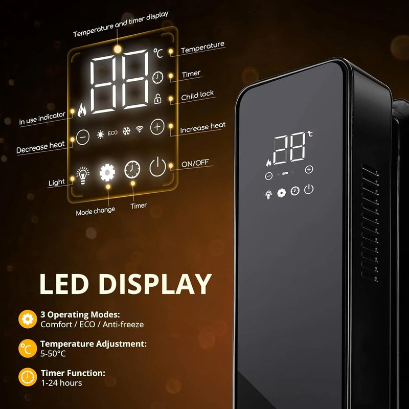 Senelux 2000W Oil Radiator - WiFi App Control, LED Display