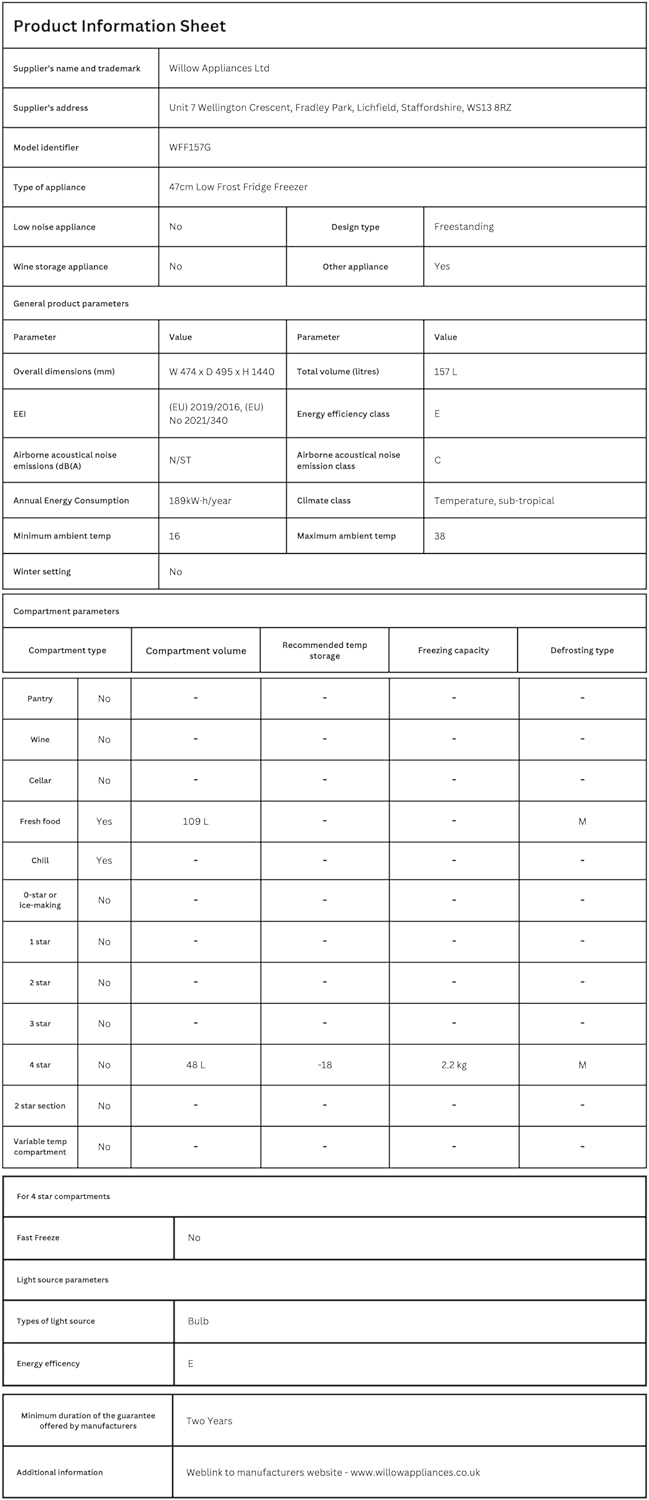 Willow WFF157G 157L Fridge Freezer: Adjustable Thermostat