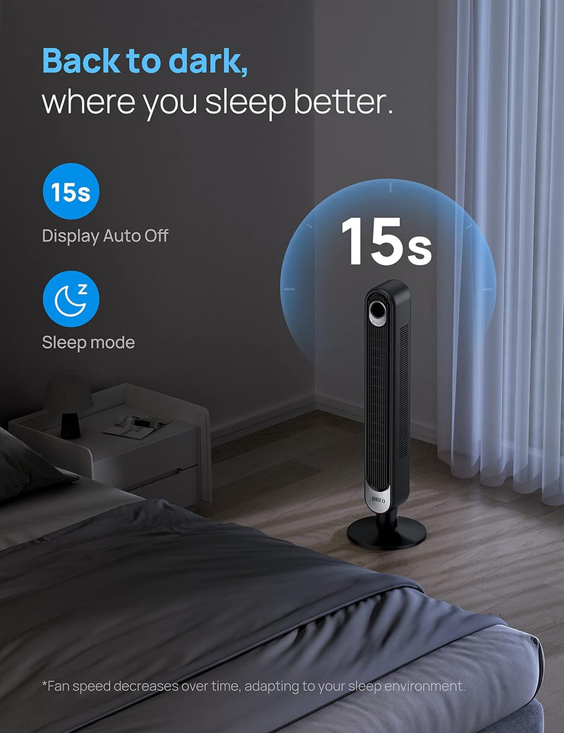 Dreo Smart Tower Fan | WiFi, Voice Control, 7.3m/s Velocity | Black