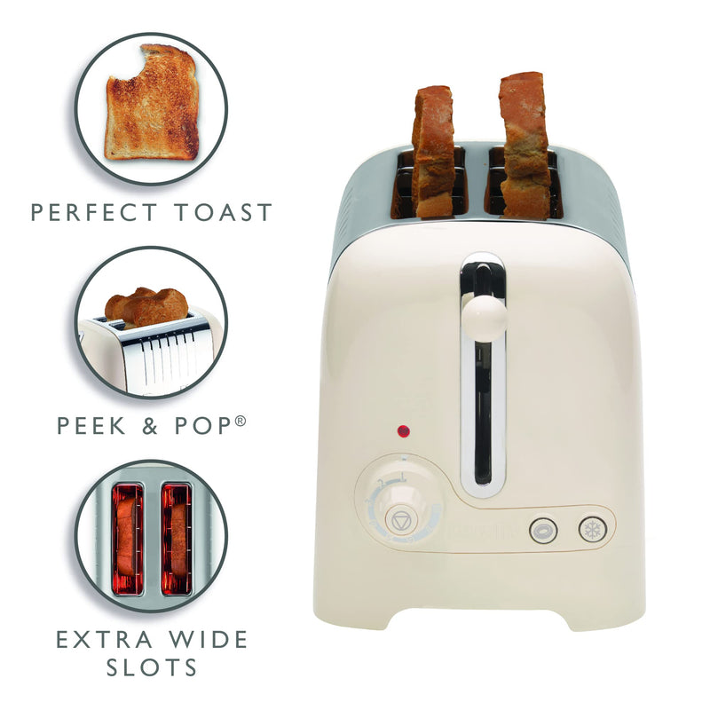 Dualit 2 Slice Lite Toaster, Polished with Black Trim, Bagel & Defrost