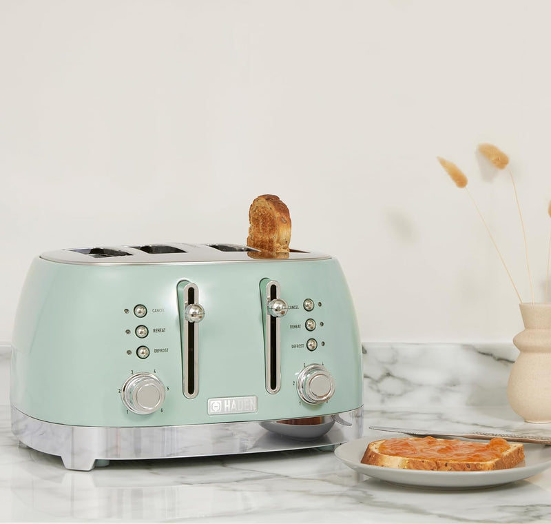 Haden Bristol Green 4-Slice Toaster - Wide Slots, Dual Browning Control