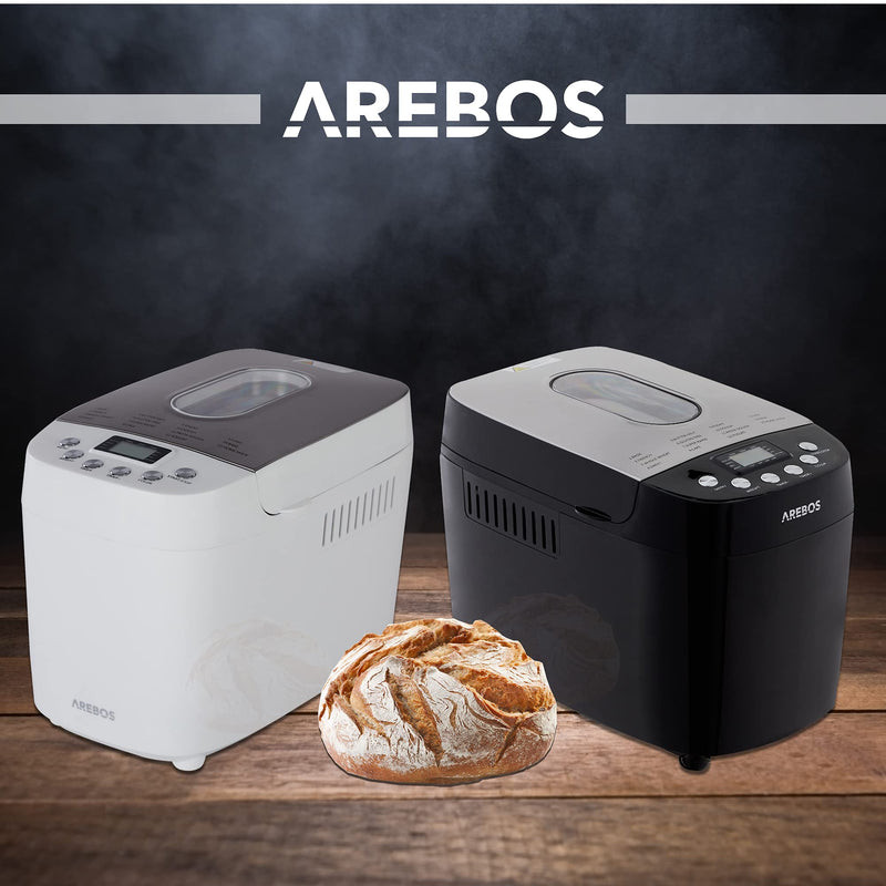 Arebos Bread Maker: 15 Programs, LCD Display, 850W