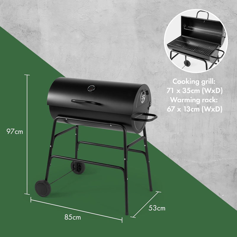 VonHaus Portable Charcoal BBQ - 2-in-1 Grill & Smoker