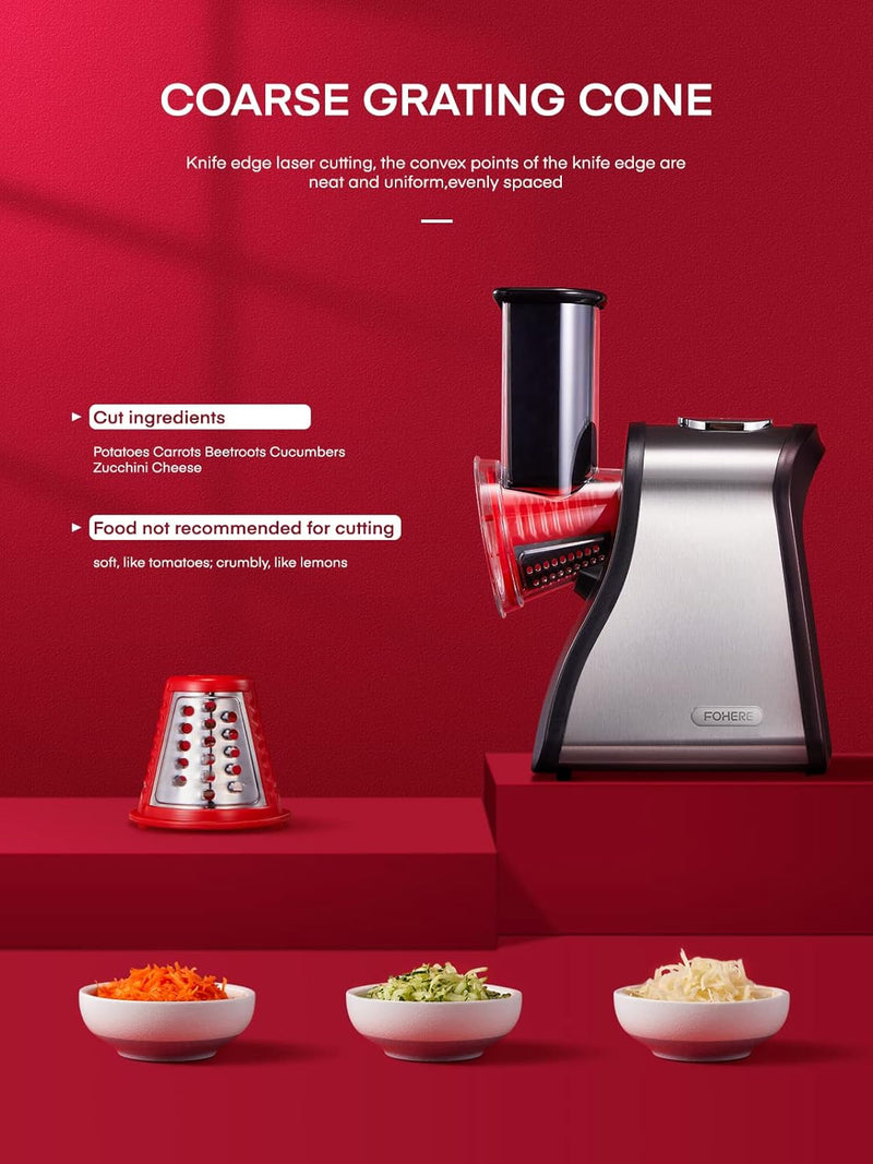 FOHERE Electric Cheese Grater - 150W Fruit & Vegetable Grater