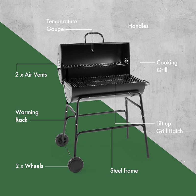 VonHaus Portable Charcoal BBQ - 2-in-1 Grill & Smoker