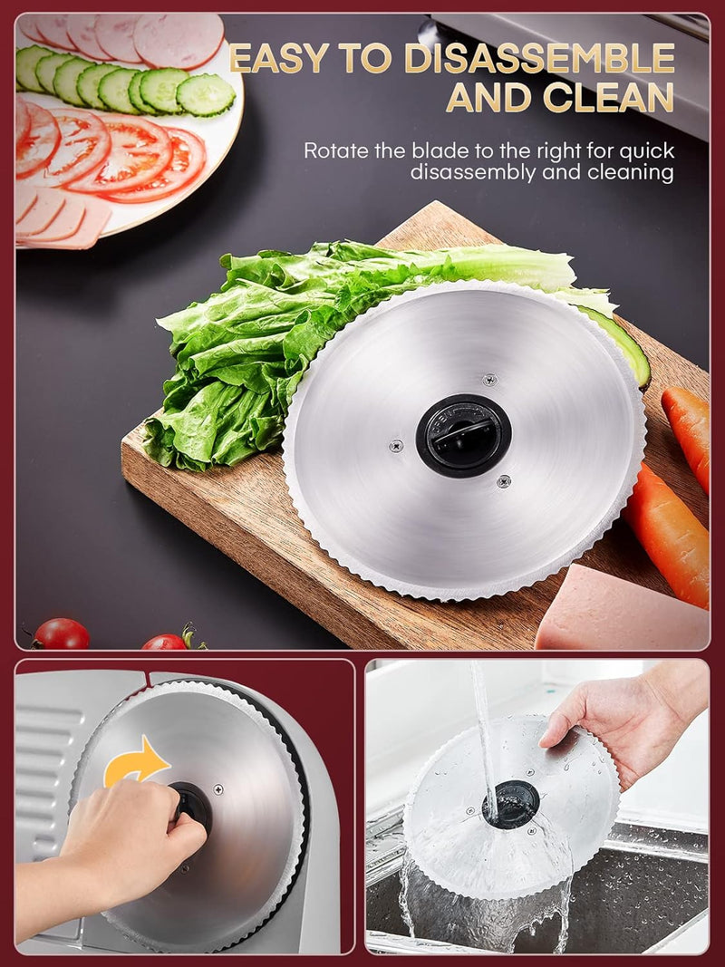 FOHERE Electric Meat Slicer: 200W, Adjustable Thickness, Silver