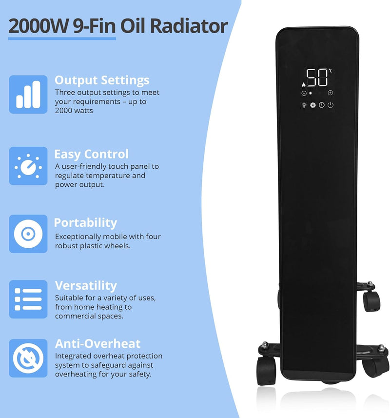 Senelux 2000W Oil Radiator - WiFi App Control, LED Display