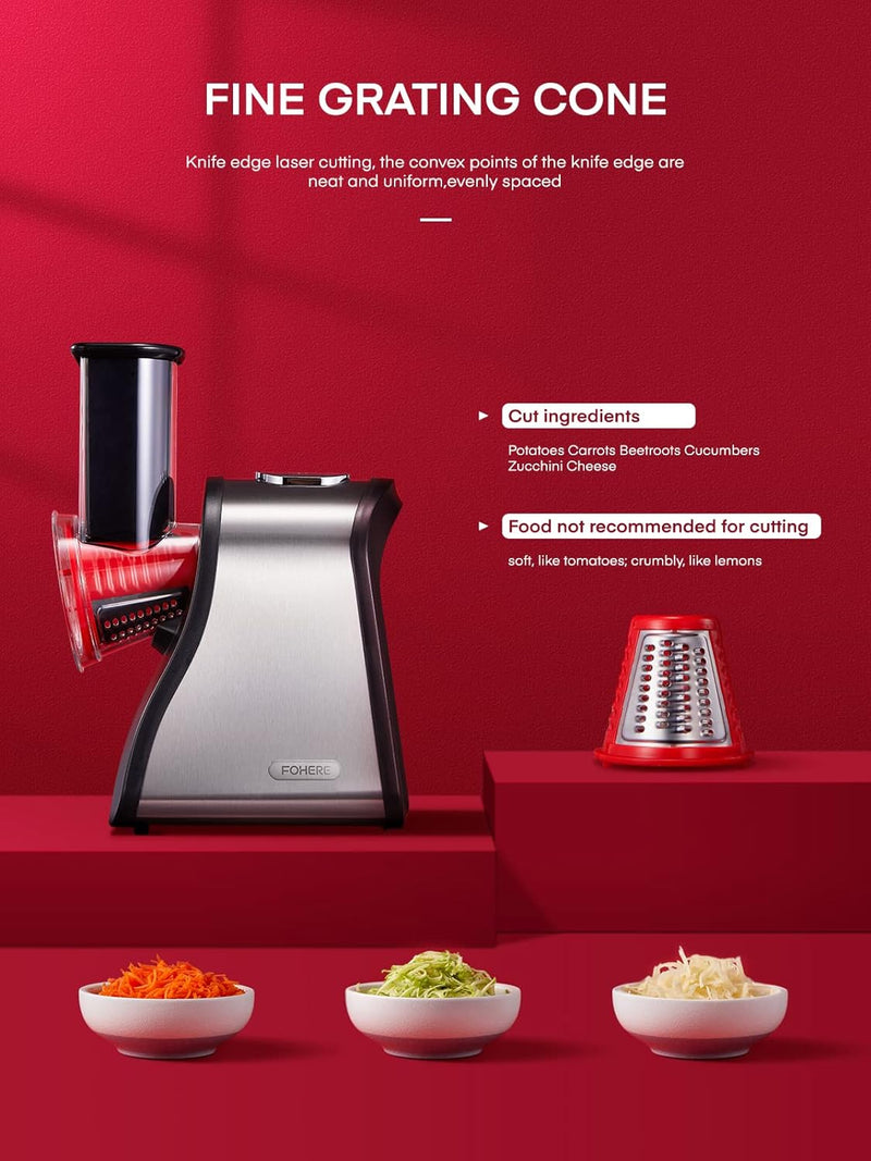 FOHERE Electric Cheese Grater - 150W Fruit & Vegetable Grater