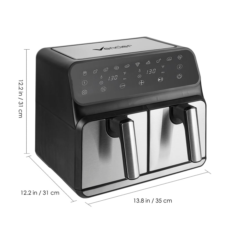 Vencier Double XL Air Fryer: 8L Capacity, 8 Preset Menus, Easy Clean