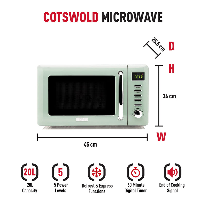 Haden Cotswold Sage Green Microwave - 20L Capacity - 800W