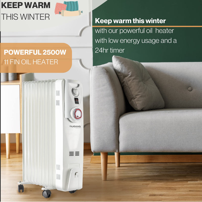 Nuovva 11 Fin 2500W Radiator: Free Standing Electric Heater