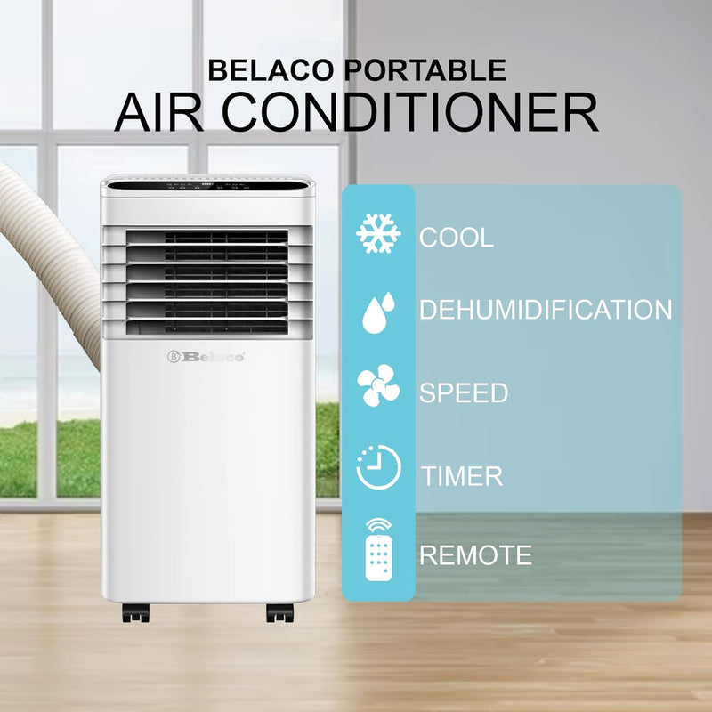 Belaco 9000BTU Portable Air Conditioner: 4-in-1, Remote Control