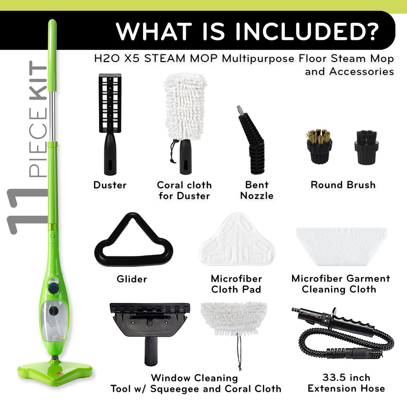 H2O X5 Steam Mop & Handheld Cleaner, Multifunctional System, Green