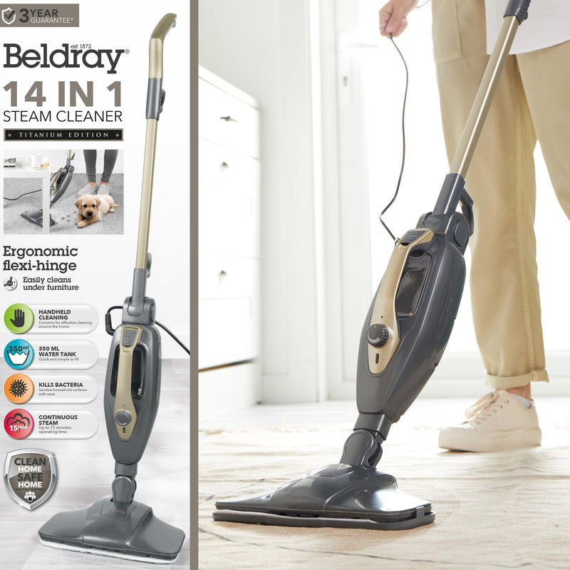 Beldray BEL01732TT Titanium 14-in-1 Steam Cleaner, 350ml Tank, 1300W