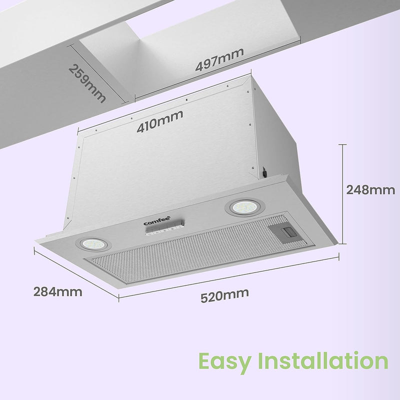 COMFEE' 52cm Integrated Cooker Hood with LED Light - Stainless Steel