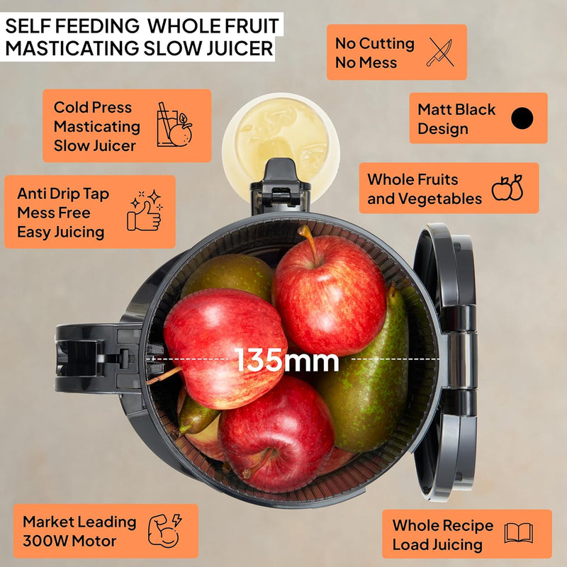 Powerful Self-Feeding Masticating Slow Juicer, 135mm Chute, 300W