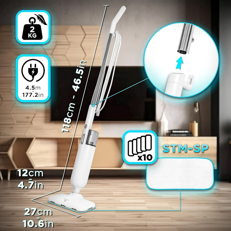 Duronic STM11 Steam Mop - 1100W Upright Cleaner, White