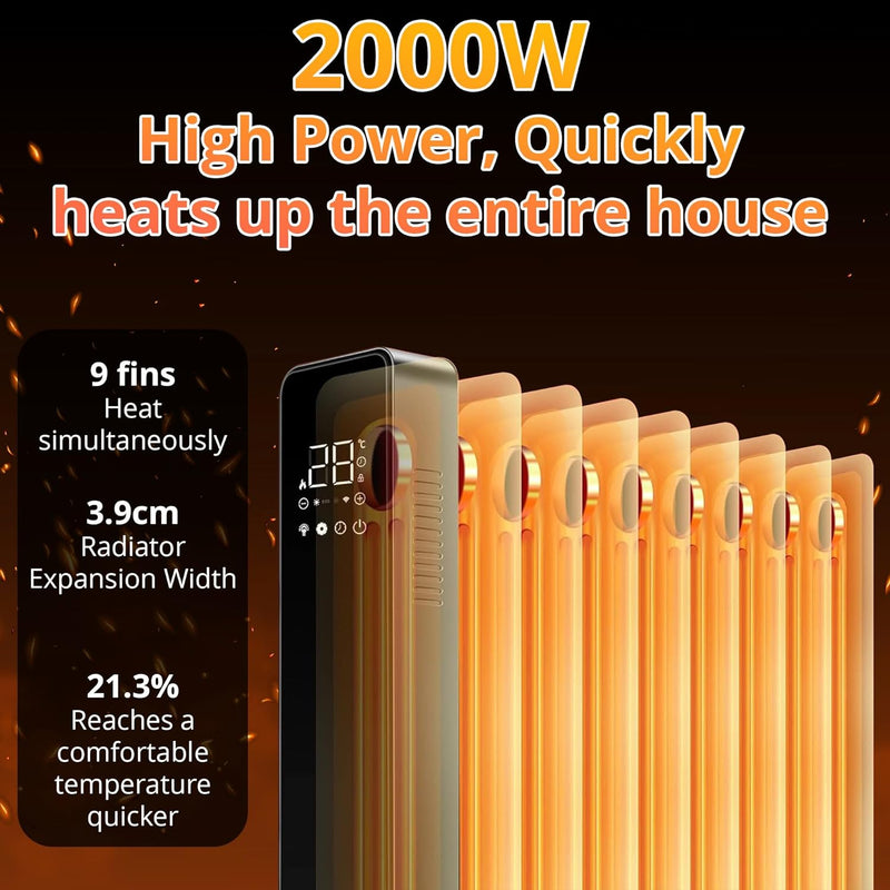 Senelux 2000W Oil Radiator - WiFi App Control, LED Display