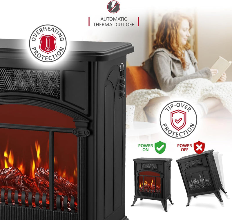 NETTA Electric Fireplace Stove: Fire Flame Effect, Portable - 1900W