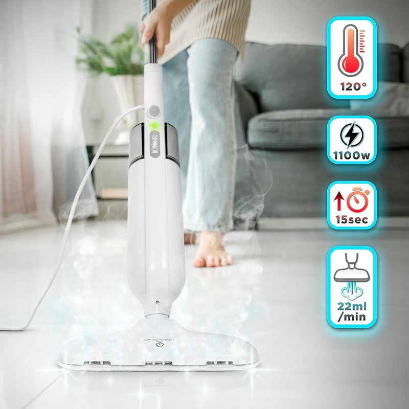 Duronic STM11 Steam Mop - 1100W Upright Cleaner, White