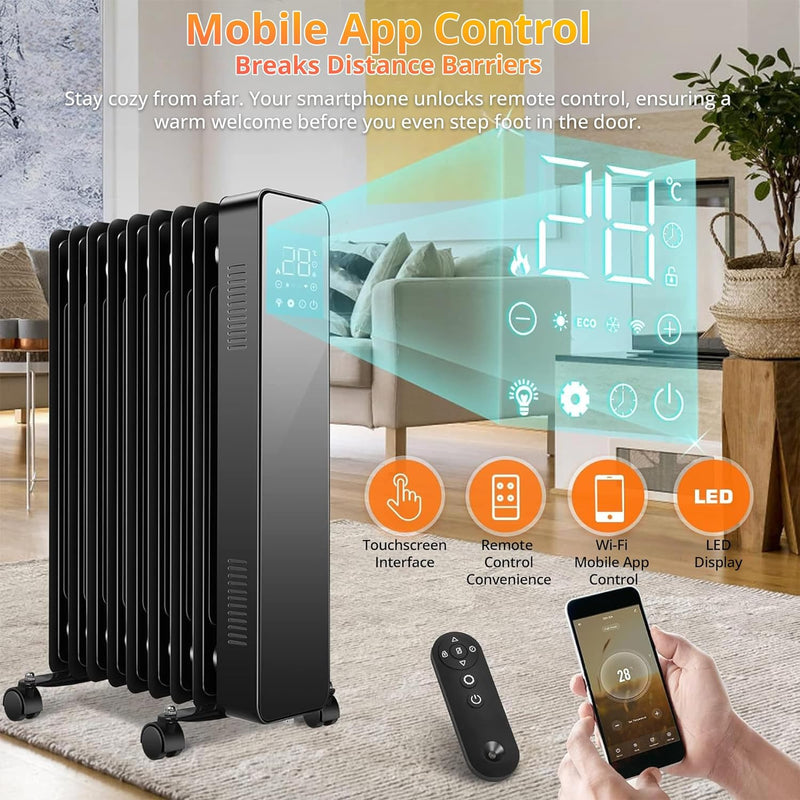 Senelux 2000W Oil Radiator - WiFi App Control, LED Display