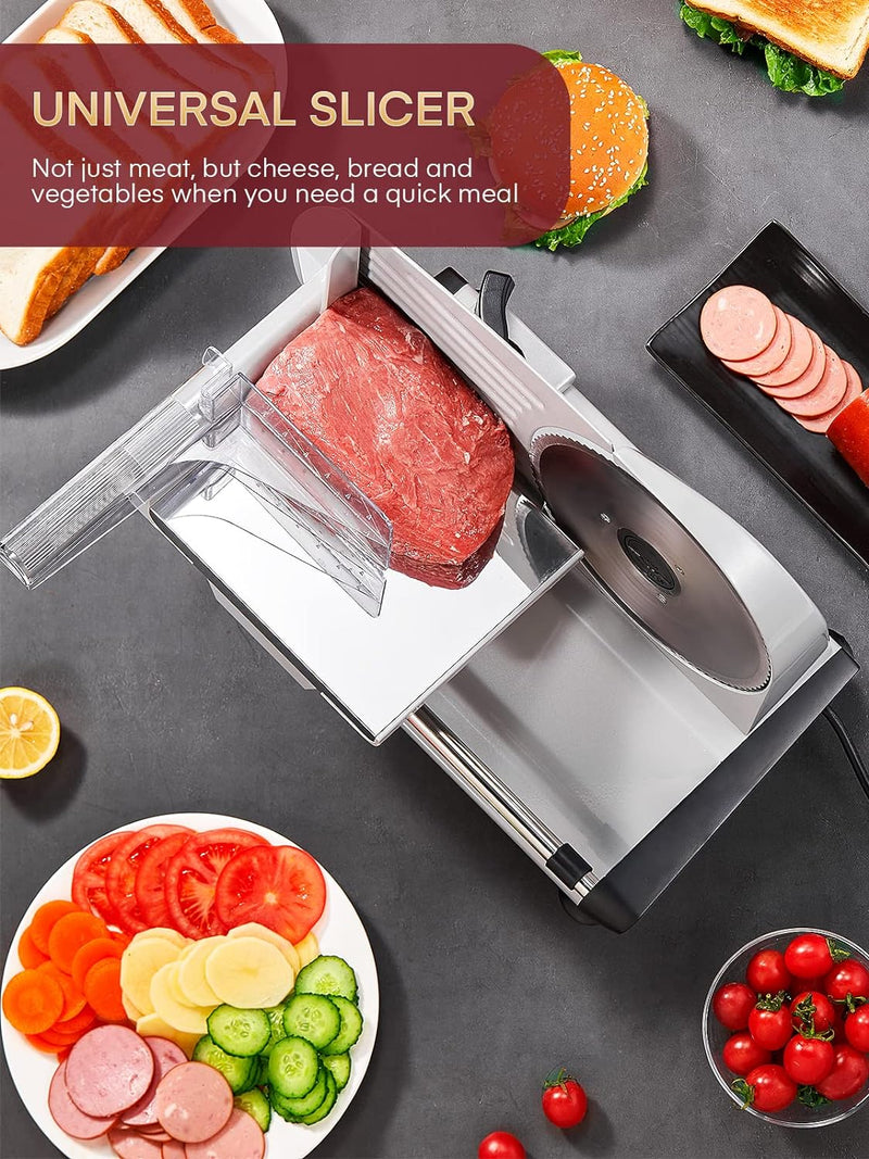 FOHERE Electric Meat Slicer: 200W, Adjustable Thickness, Silver