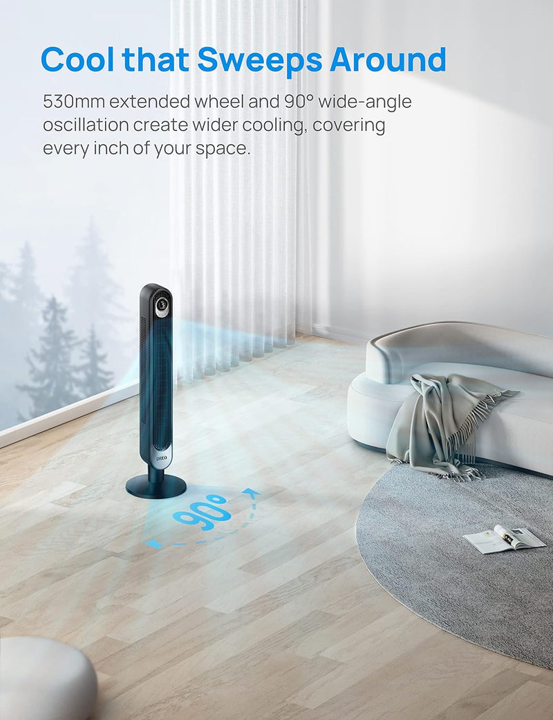 Dreo Smart Tower Fan | WiFi, Voice Control, 7.3m/s Velocity | Black