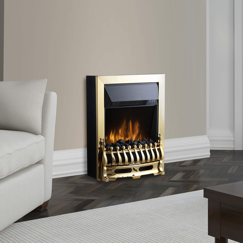 Warmlite Whitby LED Electric Fire: Remote, 2000W, Brass Effect